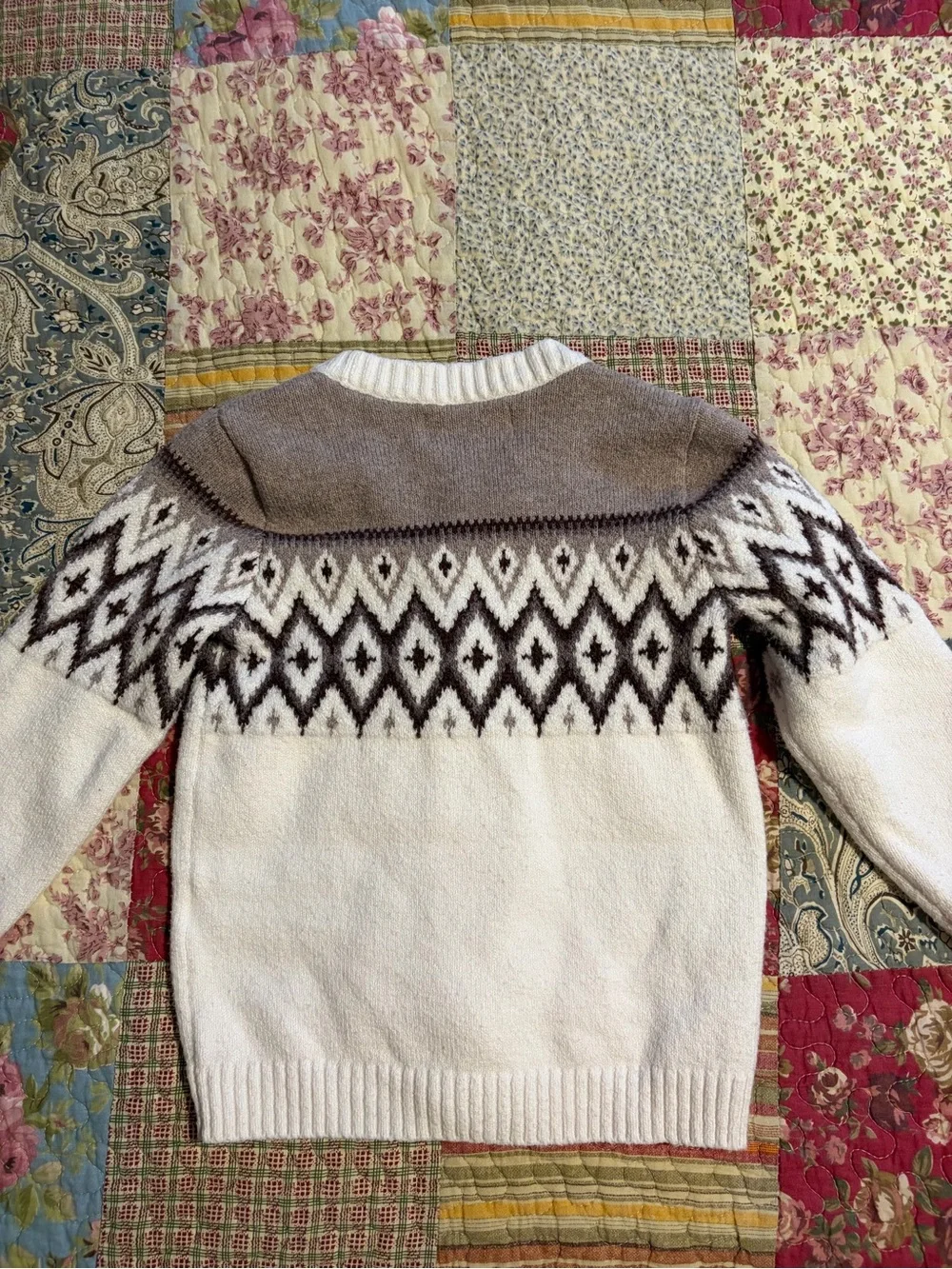 Old Navy Cream & Taupe Fair Isle Button Cardigan